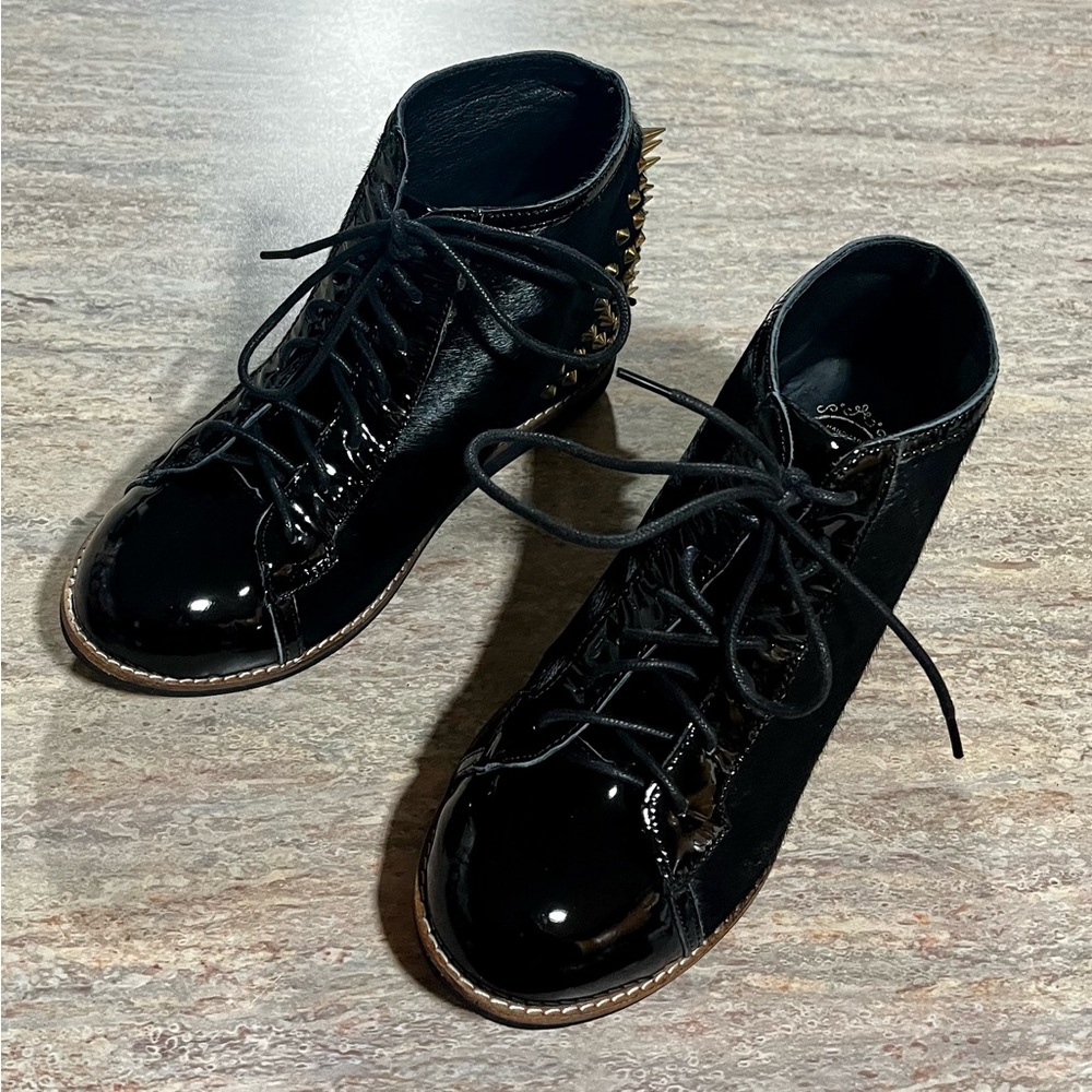 Jeffrey Campbell Ibiza wedge glossy and faux fur ankle boots with spiky studs - Picture 11 of 16